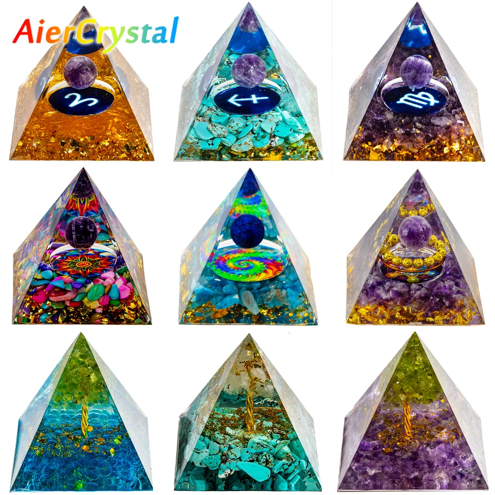 Pyramid Peridot Amethyst Reiki Healing Crystal Chakra Resin Pyramid Meditation Tool Room Decor