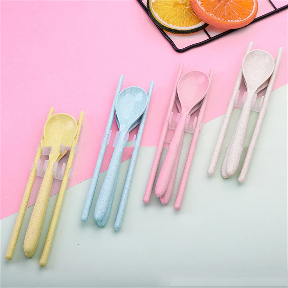 

Wheat Straw Tableware Set Travel Cutlery Set Portable Three-piece New Eco-friendly Kitchen Supplies Wheat Cutlery Tableware Box