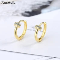 fanqieliu gold color stamp 925 silver needle zircon hoop earrings for women new jewelry luxury gift girl trendy fql20236