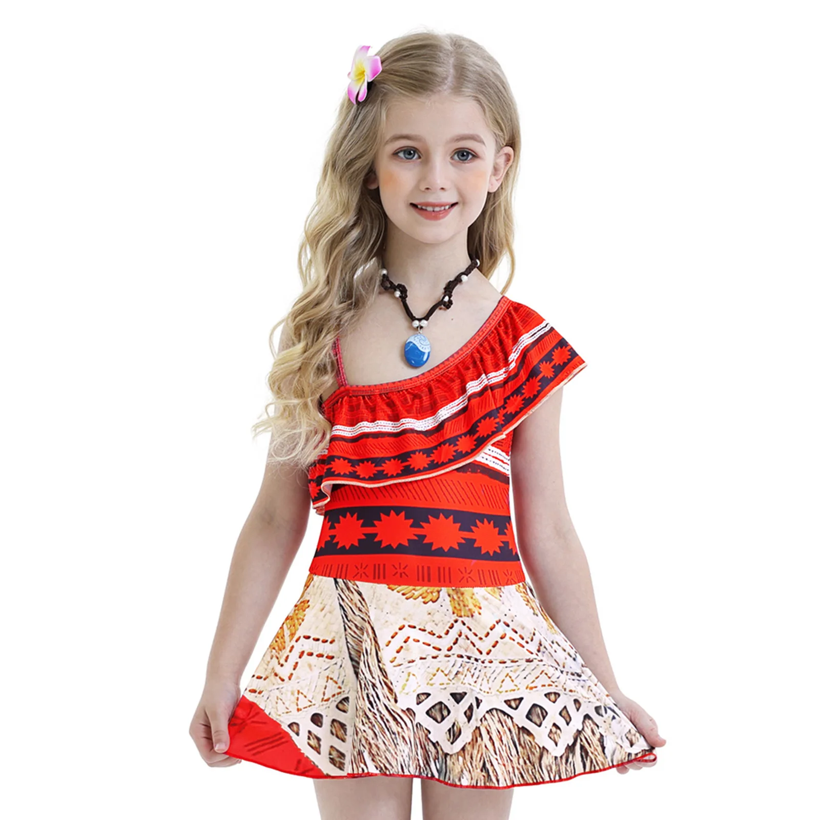 

Girl Moana Dress Up Costume Children Ruffles Backless Vaiana Fancy Princess Outfit Children Beach Clothes 2 3 4 5 6 7 8T