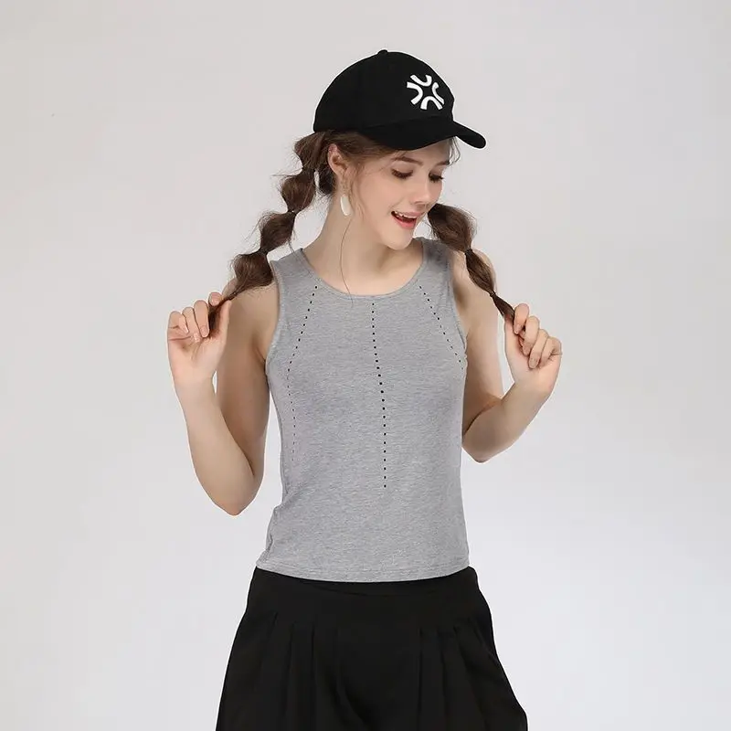 

Sports Vest Fashion Casual Sleeveless Vest Women Summer New Elastic Yoga Shirt Hollow Quick-drying Fitness Top Running Vest