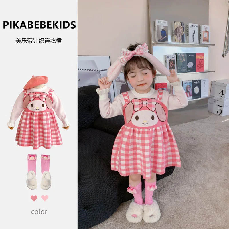

Детское вязаное платье-свитер с мультяшным принтом Sanrio My Melody, осень 2023