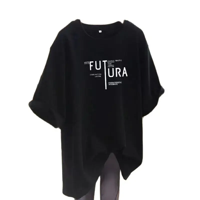 

Summer Fashion T-shirt Women Spring And Summer 2023 New Cotton Letter Printing Loose Round Neck Long Short Sleeve Female Tide5XL