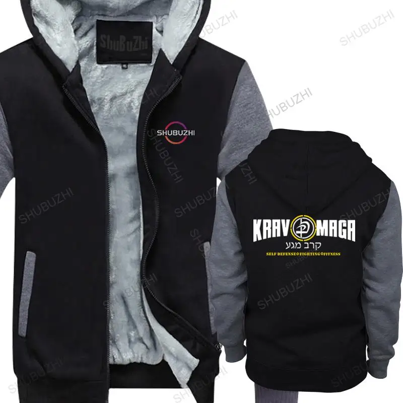

men winter black hoody brand casual warm jacket coat Casual New Krav Maga Israel man loose cool printing fleece zipper hoodies