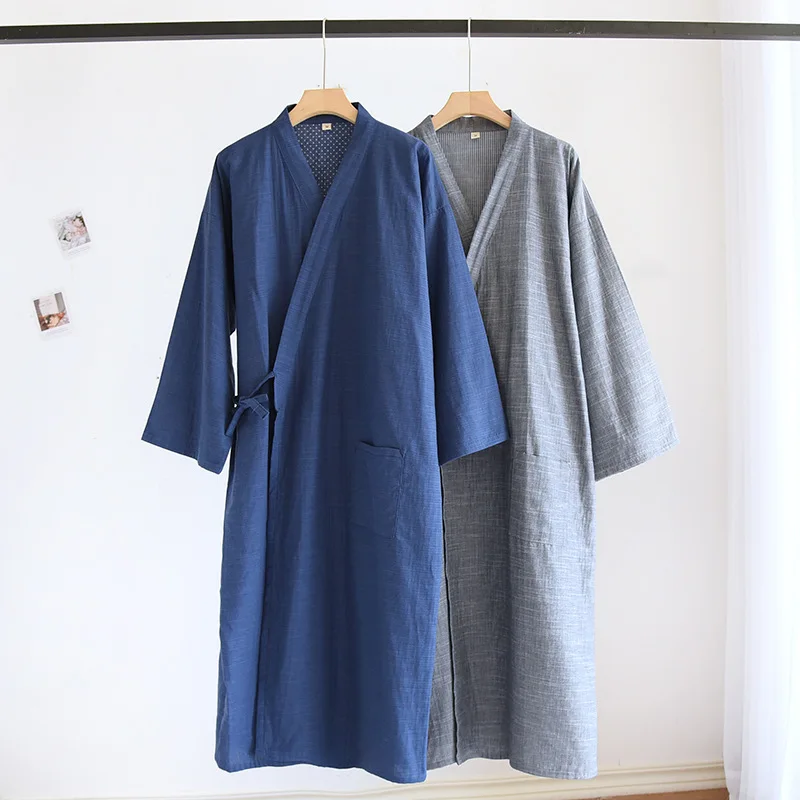 

Solid Robes Casual Cotton Japanese Bathrobes Spring Kimono Pajamas Thin Gauze Autumn Men Nightgowns