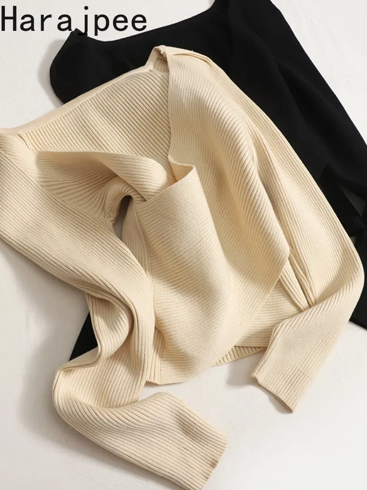 

Женский трикотажный пуловер Harajpee с V-образным вырезом и длинным рукавом