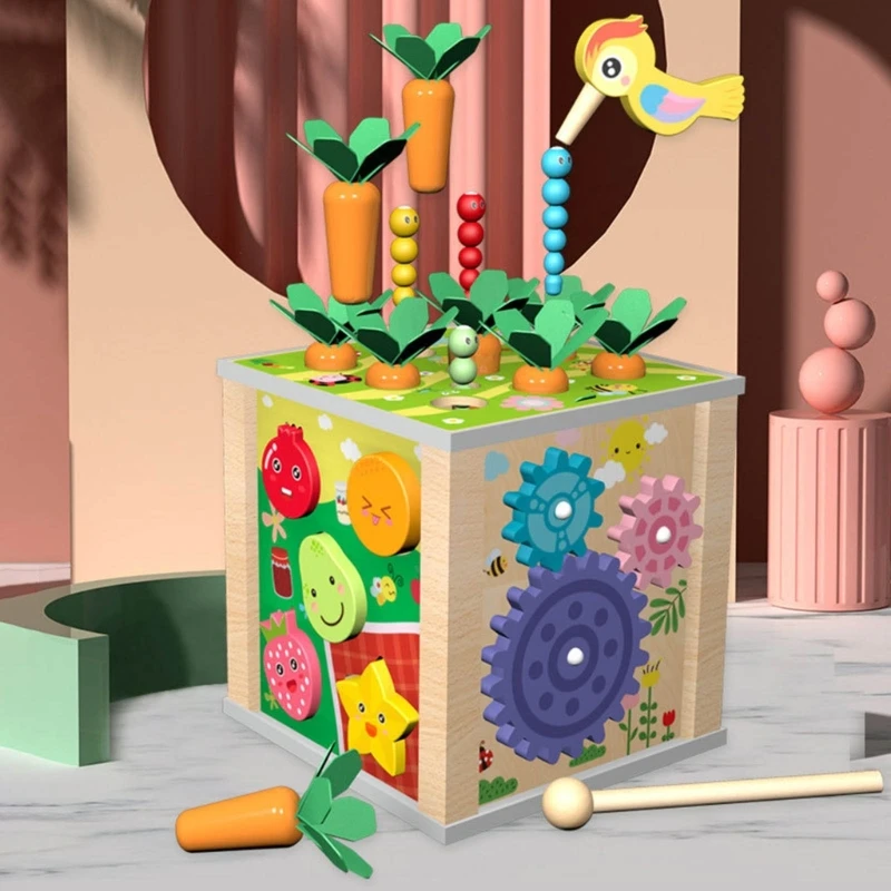 

Activity Cube Wood Toy Carrot Harvest Shape Sorter Learning Developmental Toy