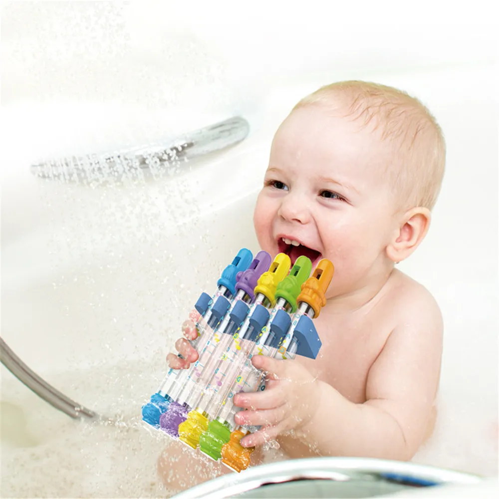 

Set of 5 Water Flutes Music Song Sheets Instruments Kids Fun Children Bath Toy