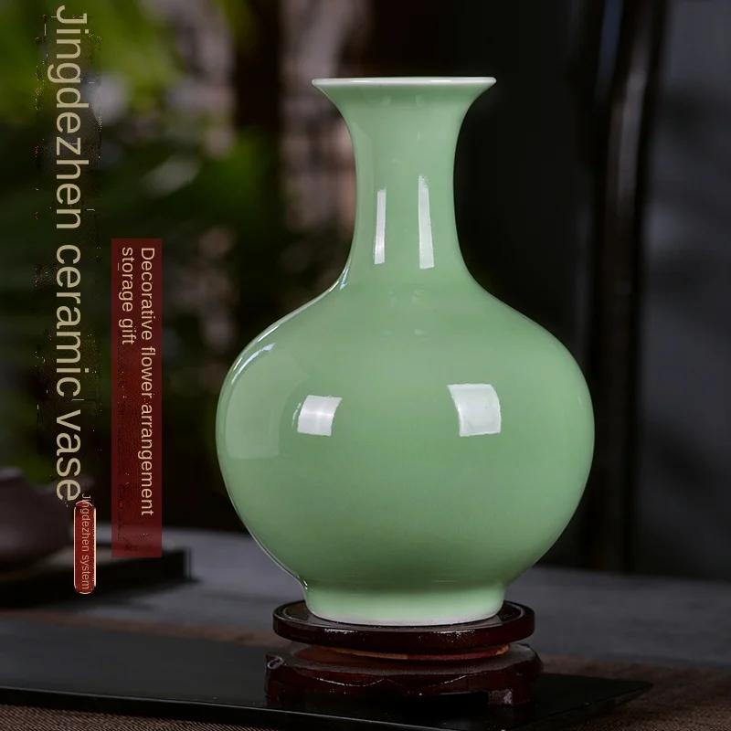 

Cerâmica celadon esmalte vaso decoração sala de estar arranjo flor desktop novo chinês retro interior artesanato decorações