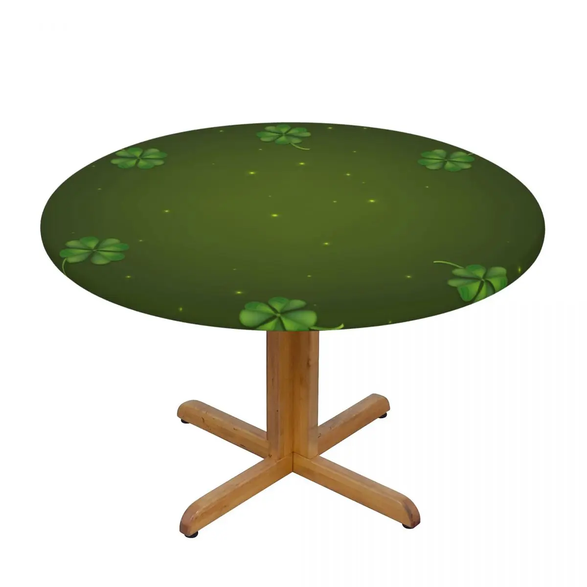 

1Pc Waterproof Tablecloths Round Elastic Tablecloth Four Leaf Clover Pattern Table Cloth Cover Coffee Table Pad