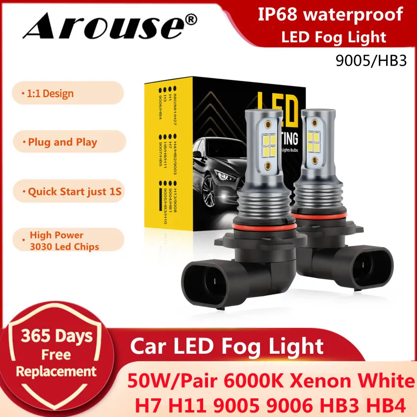 

2PCS 9005 HB3 9006 HB4 H8 H9 H11 LED Bulbs 50W Car Lens Fog Light Canbus Spot Auto Driving Running Front Foglamp V1