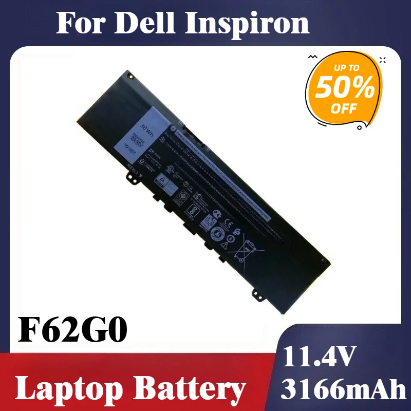 Фото Новый сменный аккумулятор для ноутбука 11,4 В 38 Втч F62G0 для Dell Inspiron 13 7386 2-в-1 5370 7370 7380 7373 Vostro 5370 RPJC3 P91G №1