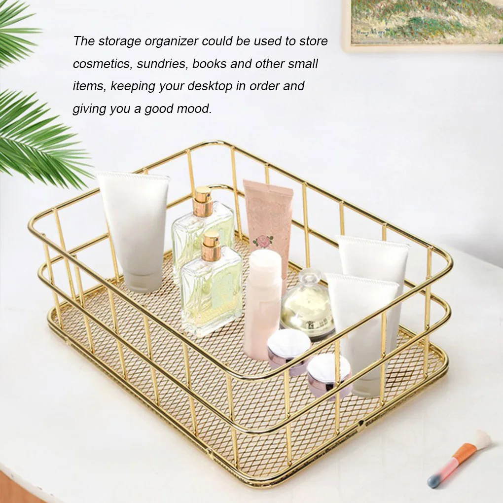 

S L Size Storage Basket Golden Iron Storage Basket Multifunctional Wire Mesh Desktop Storage Organizer for Home Wicker Supplies