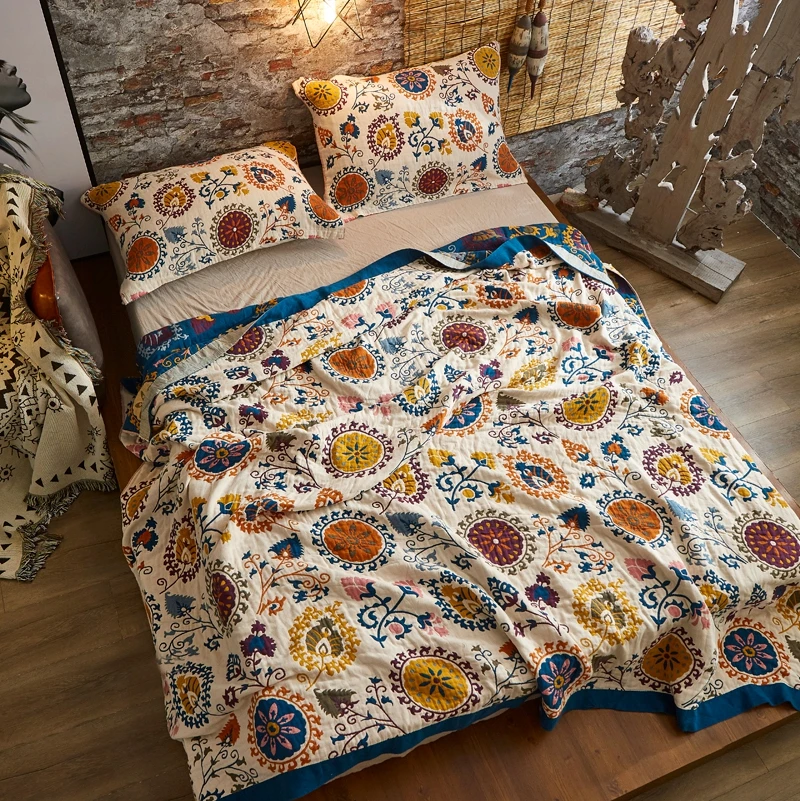 Муслиновое хлопковое покрывало с вышивкой плед для кровати одеяла из ниток