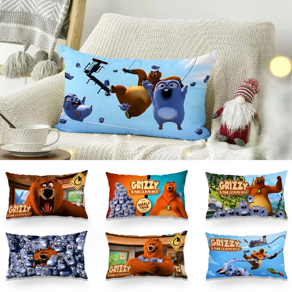 Cartoon Grizzly And Lemmings Pillow Covers Sofa Decorative Home Double-sided Printing Short Plush Cute Cushion Cover