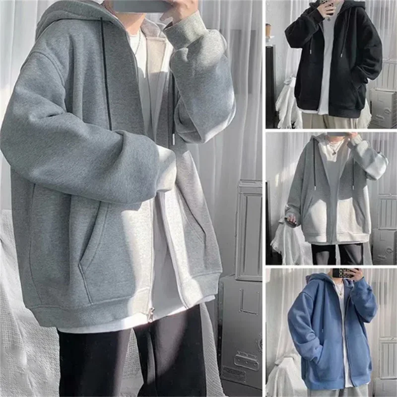 

Winter Hoodie Chic Pure Color Elastic Cuff Men Coat Solid Color Cardigan Men Coat 2023