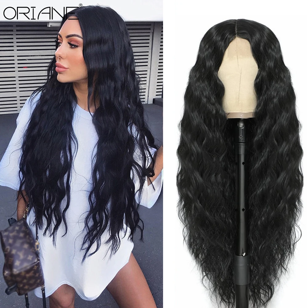 

ORIANE Synthetic Long Curly Brazilian Wig For Women Middle Parting Lace Black Hair High Temperature Resistance Cosplay/Daily