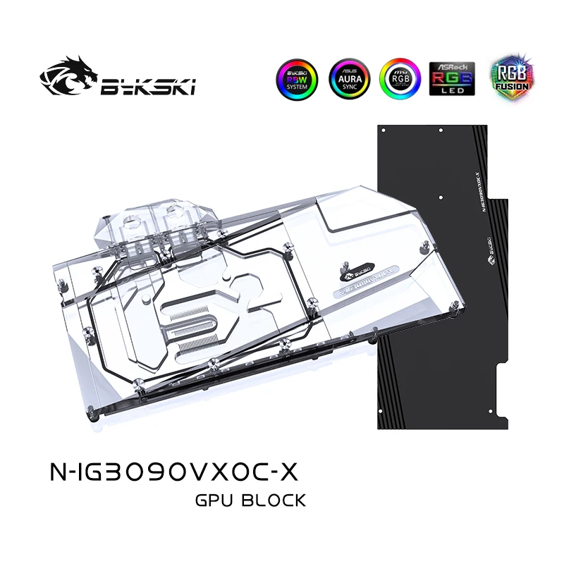 Водяной блок Bykski для цветной RTX3080/3090 GPU-карты/полное покрытие медного охладителя