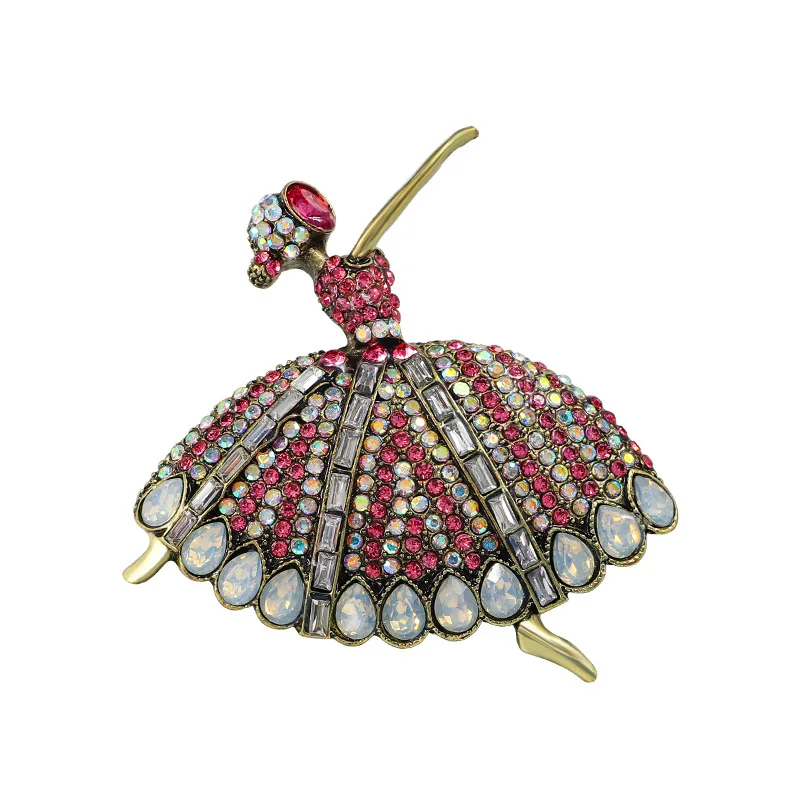 

MITTO FASHION JEWELRIES AND HIGH-END ACCESSORIES COLORED RHINESTONES PAVED BALLET GIRL VINTAGE PIN WOMEN DRESS BROOCH