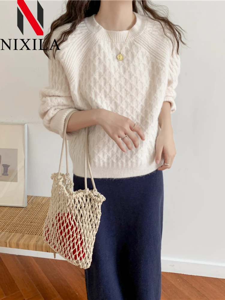 

Женский трикотажный свитер в клетку, с круглым вырезом и длинным рукавом