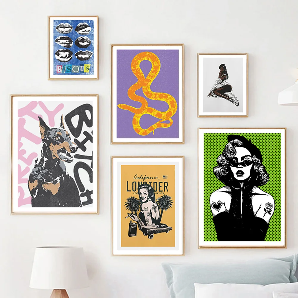 

Fashion Woman Doberman Snake Vintage Abstract Wall Art Canvas Painting Nordic Posters And Prints Wall Pictures Living Room Decor