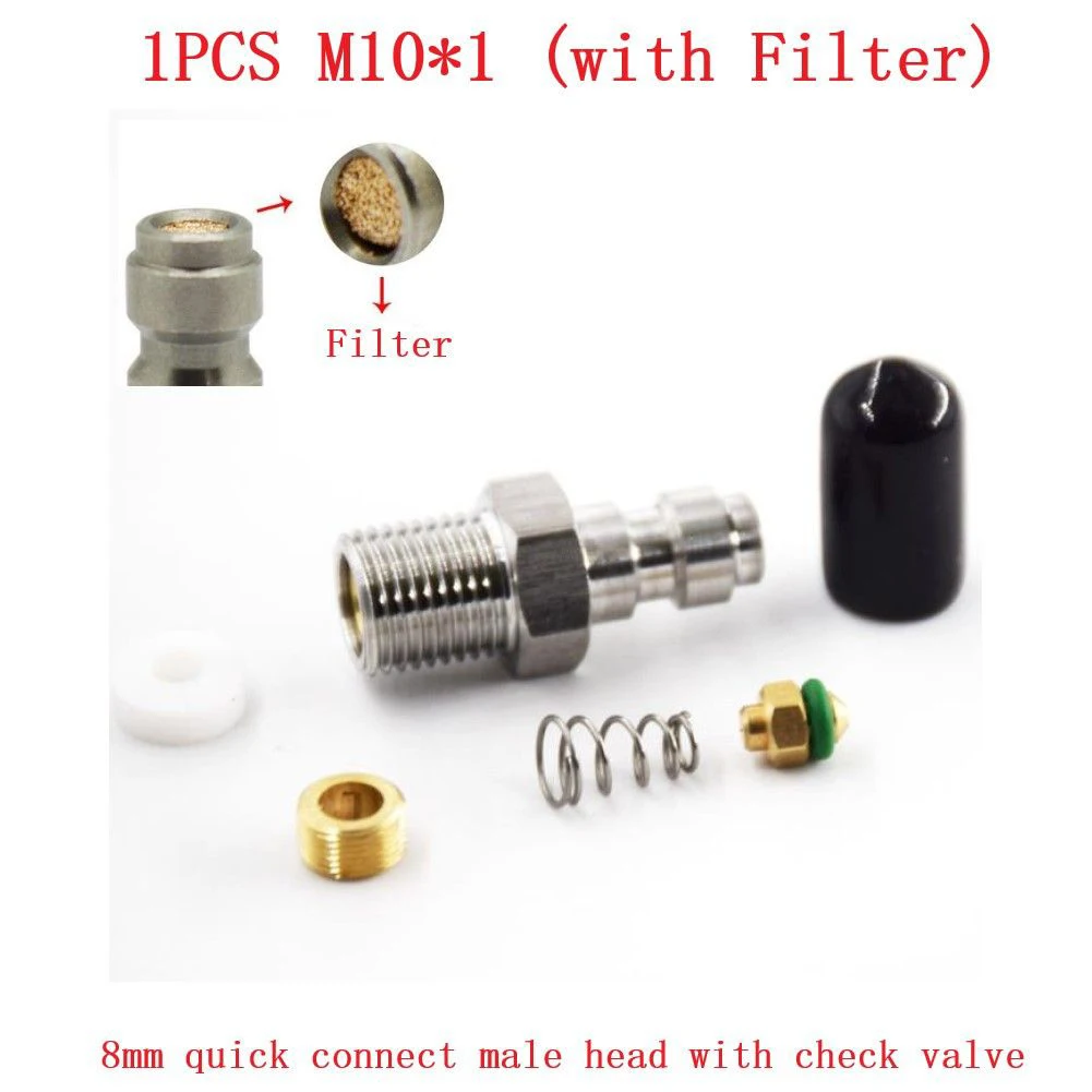 

Прочный Соединительный клапан, коннектор 8 мм, штекер M10 * 1, PCP, заправочное соединение, быстрая нержавеющая сталь + медь с фильтром для дома