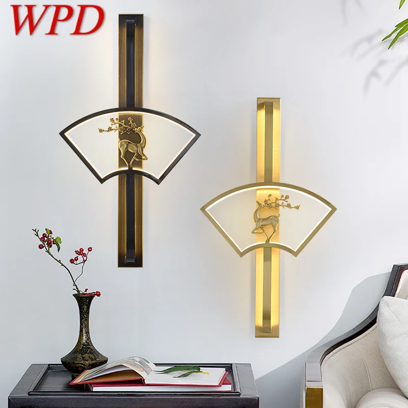 

WPD Contemporary Wall Lamp LED Vintage Brass Creative Deer Fan-Shaped Sconce Light for Home Living Room Bedroom Decor