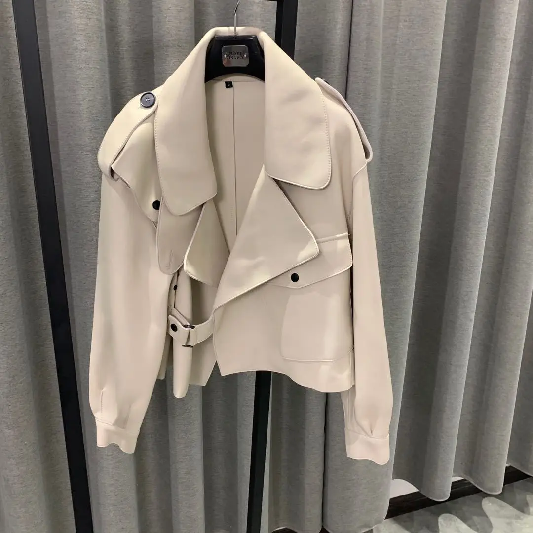 

Raglan Sleeve Genuine Leather Jacket Short Oversize Sheepskin Korean Loose Leather Coat Women's Spring and Autumn New Large