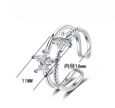 Настоящее серебро 925 блестящее циркониевое двухслойное кольцо с милым цветком