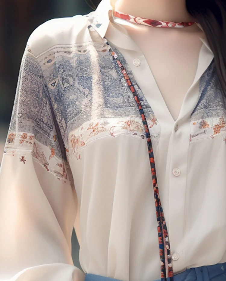 Рубашка Женская атласная с длинным рукавом шелковая блузка свободного покроя в