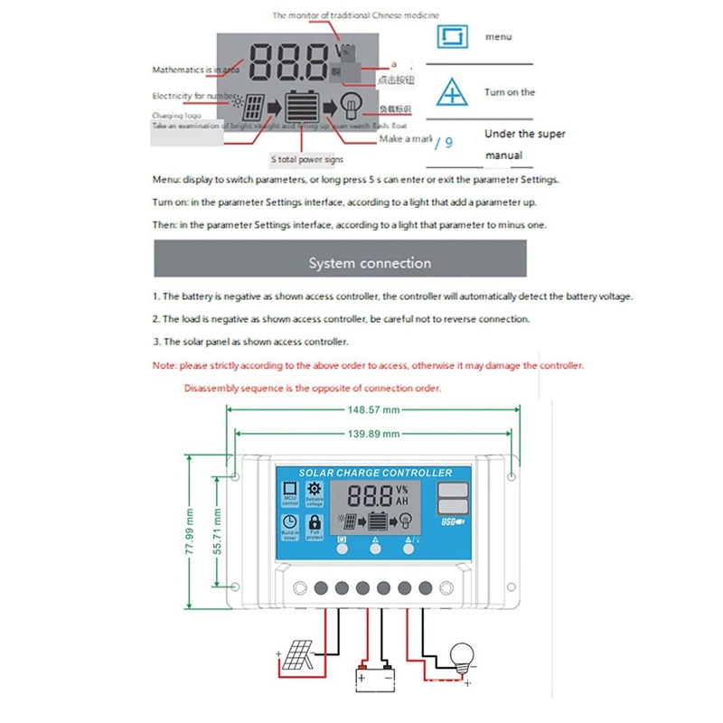 30A 12V 24V контроллер заряда солнечной батареи двойной USB фотоэлектрический