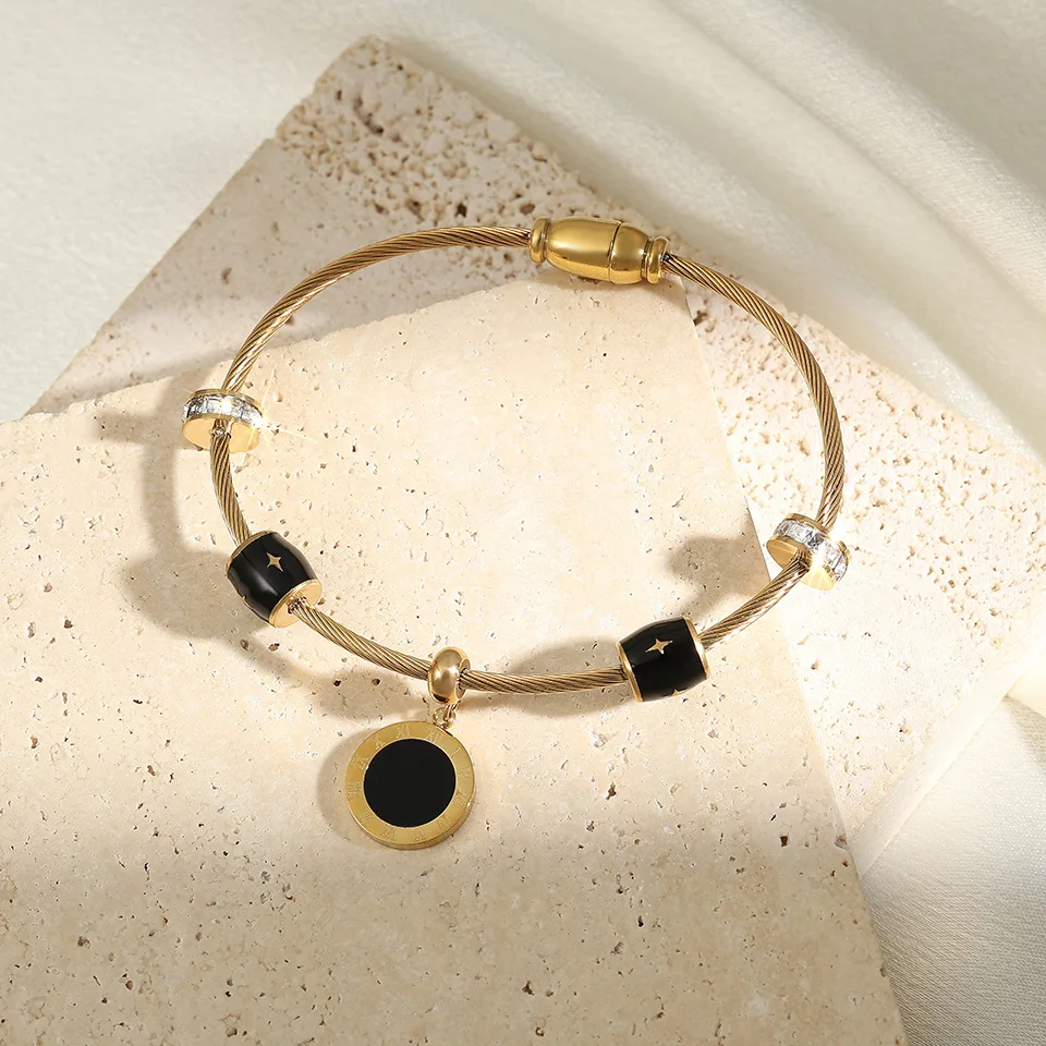 Модные черные круглые браслеты FEEHOW из ракушек с римскими цифрами для женщин и