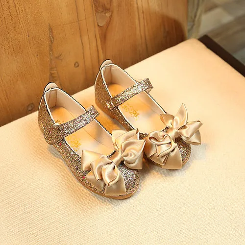Золотисто-розовые элегантные детские туфли принцессы с бантом для девочек