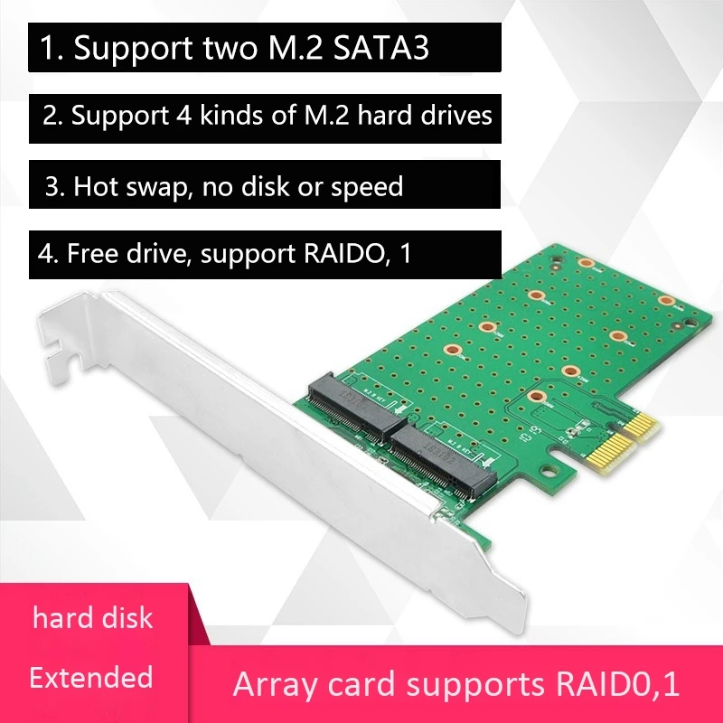 

Карта адаптера M.2 Pcie X1 на 2 порта M.2 SATA3 RAID0/1, карта массива, бесплатный накопитель, поддержка порта, диск загрузки