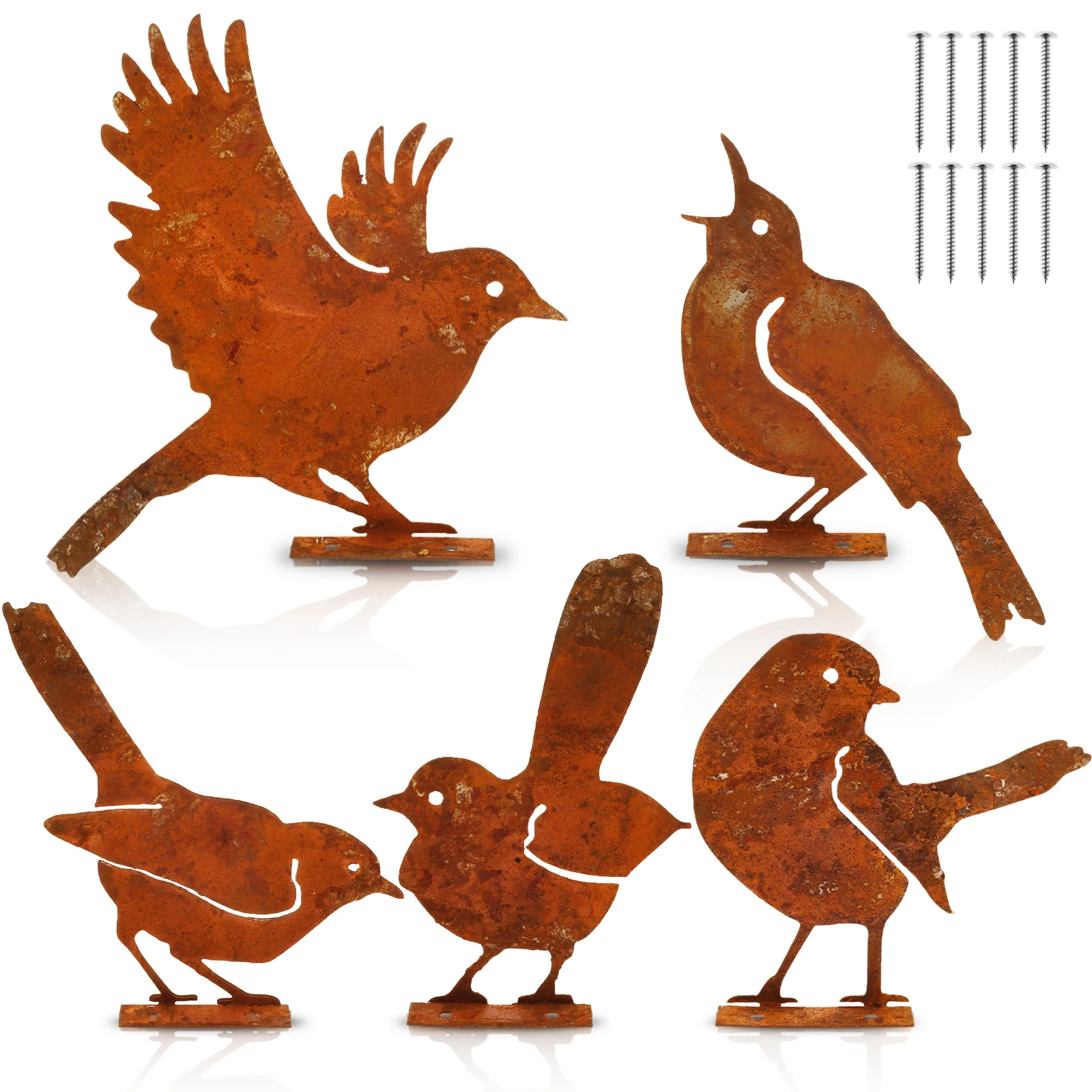 

Набор из 5 металлических ржавых птичьих статуэток