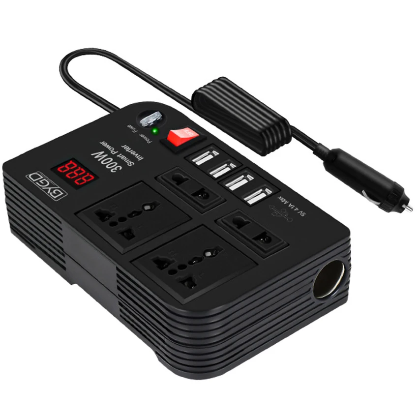 

300W Car Inverter DC 12V to AC 220V Power Converter Splitter 4 USB Fast Charging Universal Socket Smart Voltage Monitor