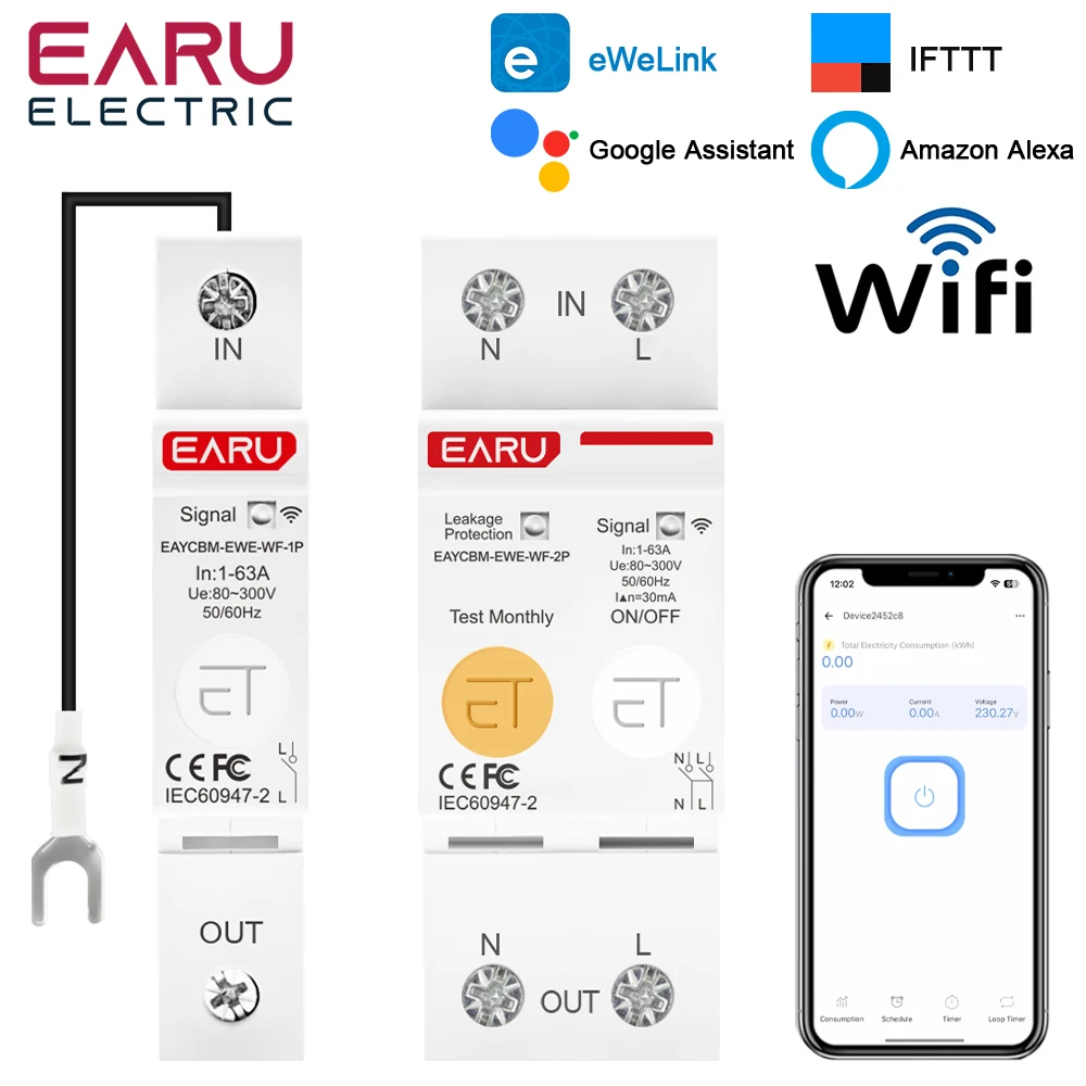 

EARUELECTRIC умный автоматический выключатель 1P 2P 63A