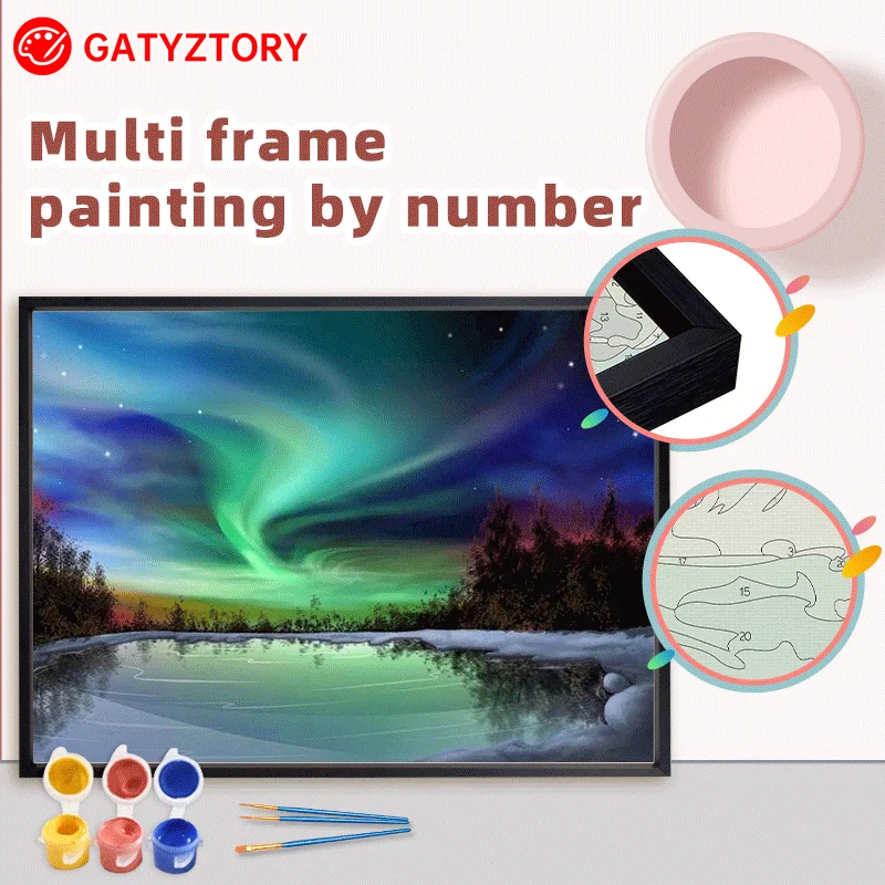 

GATYZTORY Oil Painting By Numbers Craft Kits For Adults Aurora Scenery Diy Acrylic Picture Paint Home Decor Artwork Gift