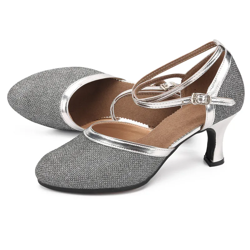 Professional Women Latin Modern dance shoes Ballroom medium high heel dance shoes drill Soft soled Cha cha tango dance shoes
