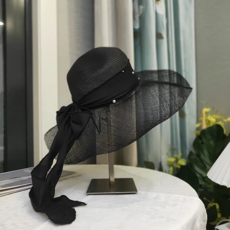 

Fashion Summer Women Wide Brim Natural Straw Hat Chapeau Female Sun Hats Boater Black Panama Beach Hat Sombrero Mujer Fedora
