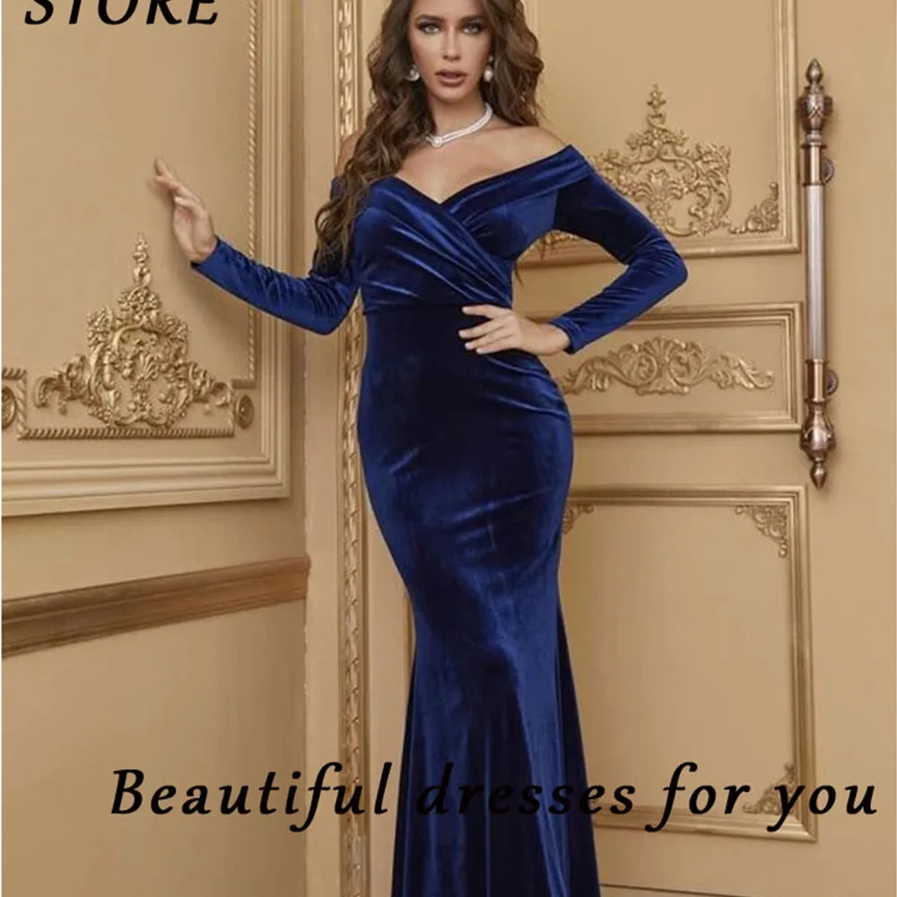 

FDY Store Evenning Off-the-shoulder Sheath Court Train Full Sleeve Prom Cocktail Ball-gown Dress Formal Occasion Party for Women
