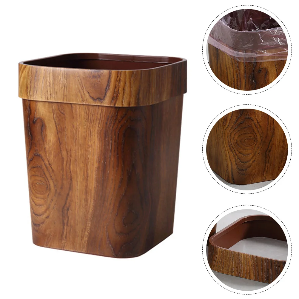

1PC Retro Creative Rubbish Bin Home Imitated Wood Trash Can (Size 14)