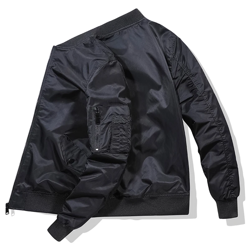 Куртка-бомбер мужская однотонная винтажная уличная одежда в стиле хип-хоп пилот