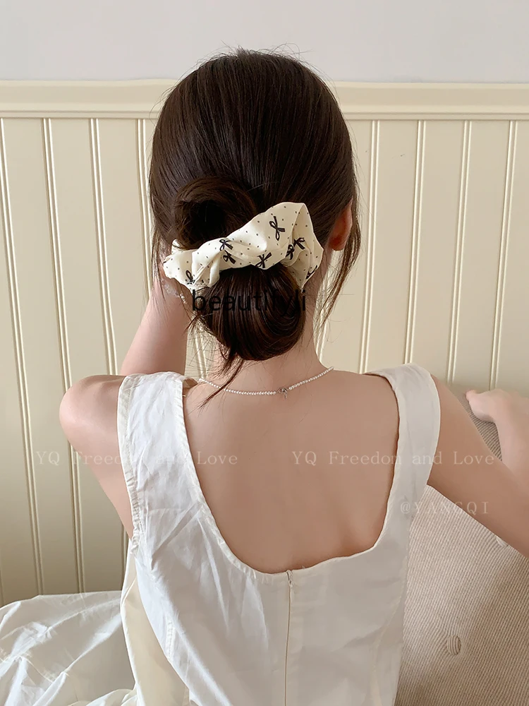 Квадратный шарф в горошек с черным бантом Корейском стиле повязка для волос