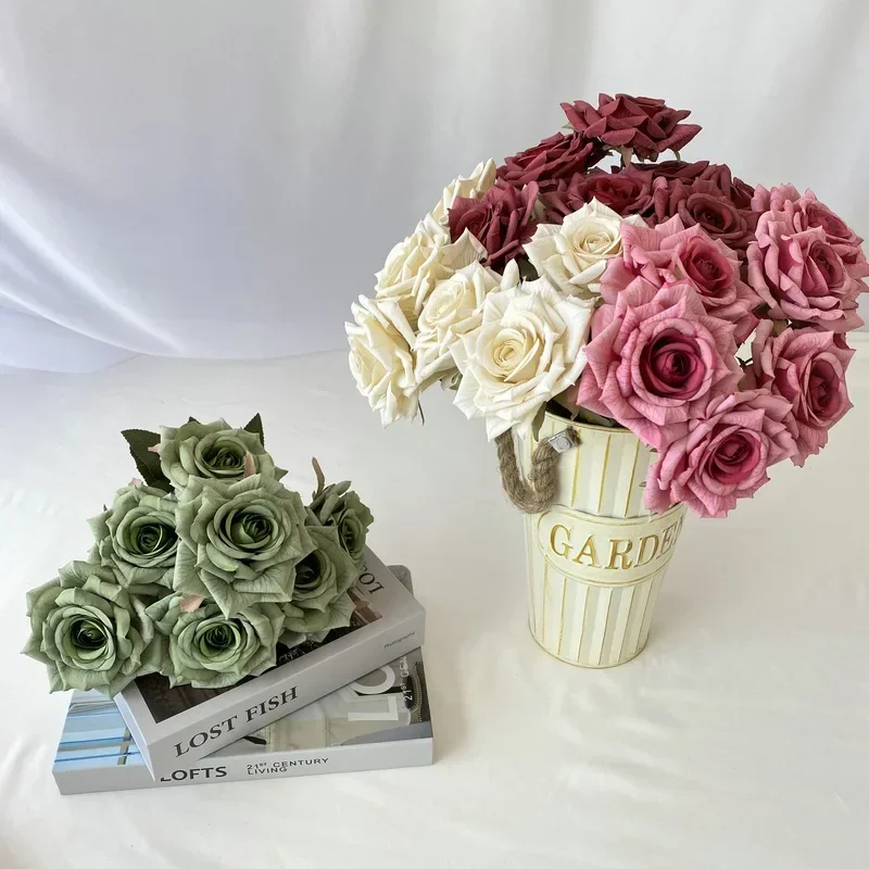 

Home Decor Artificial Roses Bouquet Silk Fake Flowers Living Room Decoration Simulation Flower Diamond Powder Rose Floral