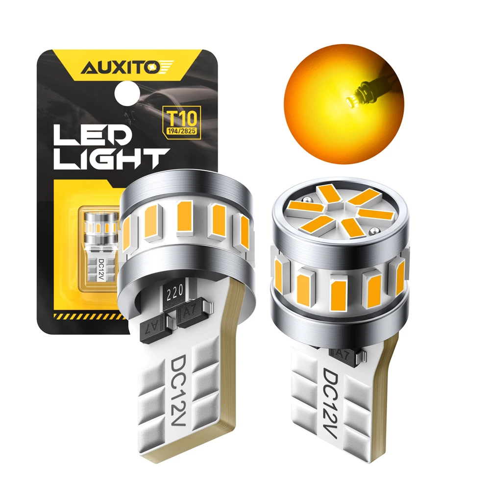 AUXITO 2 шт. Canbus T10 W5W Светодиодный автомобильный светильник 5W5 194 168 Светодиодная лампа для внутренней карты Купольный светильник без ошибок Лампа для инструментов Янтарный 6500K Белый