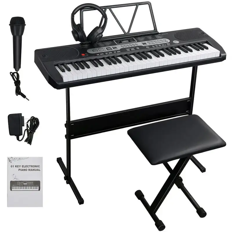 

61 Key Portable Electric Piano Keyboard Set with Headphone, Stand, Stool and Power Supply