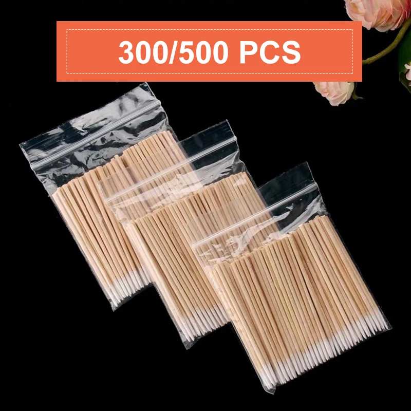 

300/500pcs Wood Cotton Swab Eyelash Extension Tools Permanent Makeup Medical Ear Care Cleaning Wood Sticks Cosmetic Buds Tip