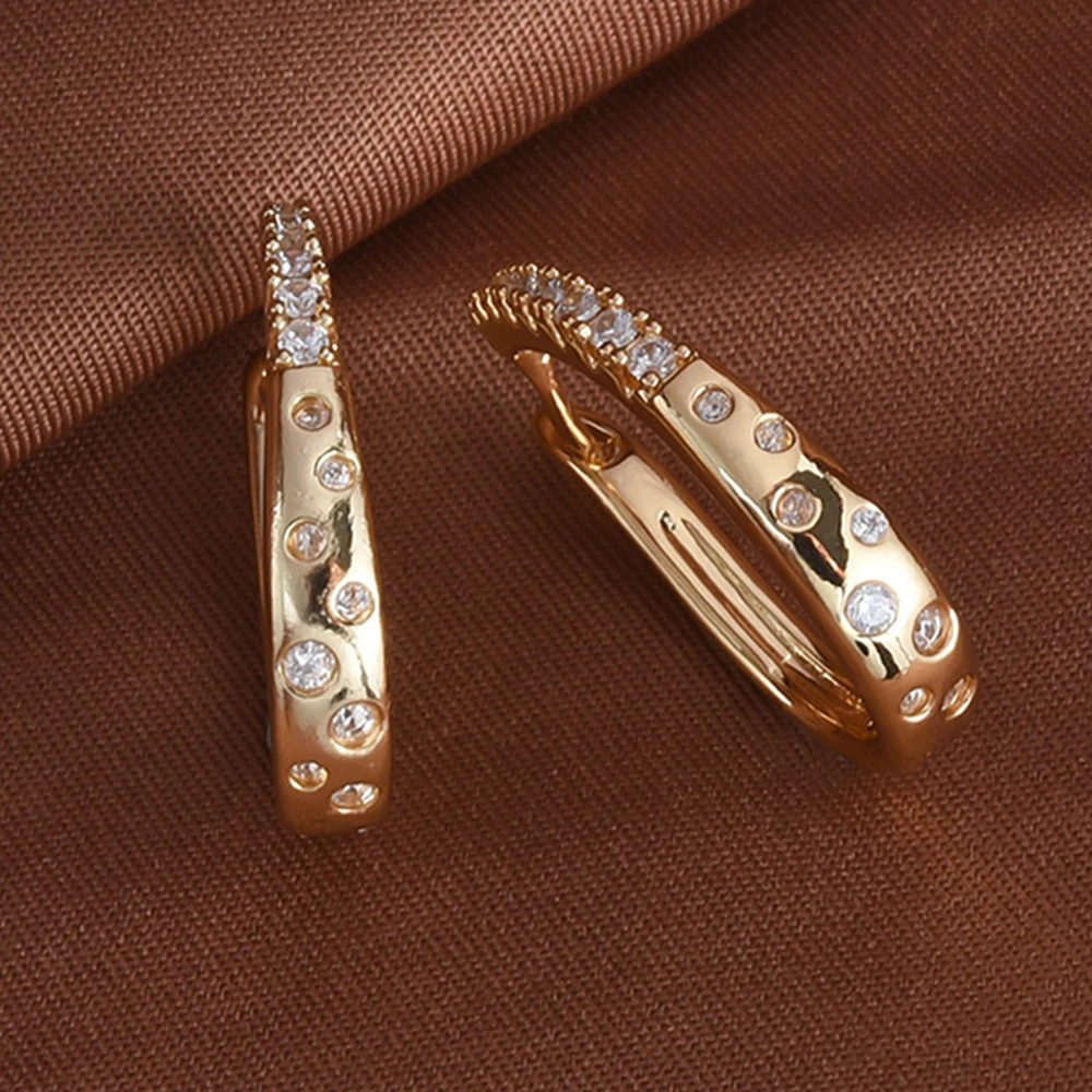 

Catuni Trendy Design Copper Stud Earrings Elegant French Earring Inlaid Zircon for Women Jewelry Female Wedding Banquet