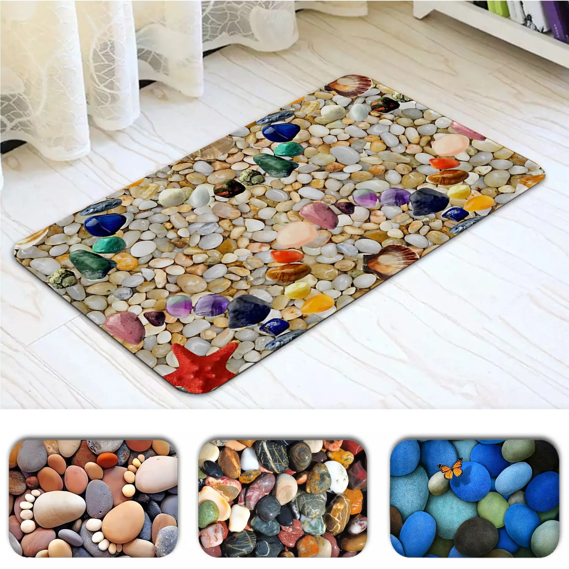 

Colour Stone Floor Carpet Rectangle Anti-slip Home Soft Badmat Front Door Indoor Outdoor Mat Household Carpets